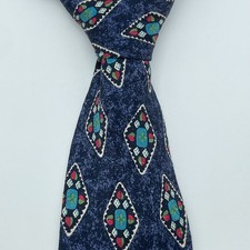 ALTEA MILANO Mens Silk Necktie Blue Geometric Medallion Made Italy Office 4x60