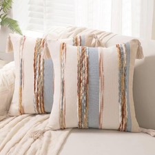 Boho Throw Pillow Covers 18x18 Set of 2 Woven Tufted Farmhouse Pillows Cover ...