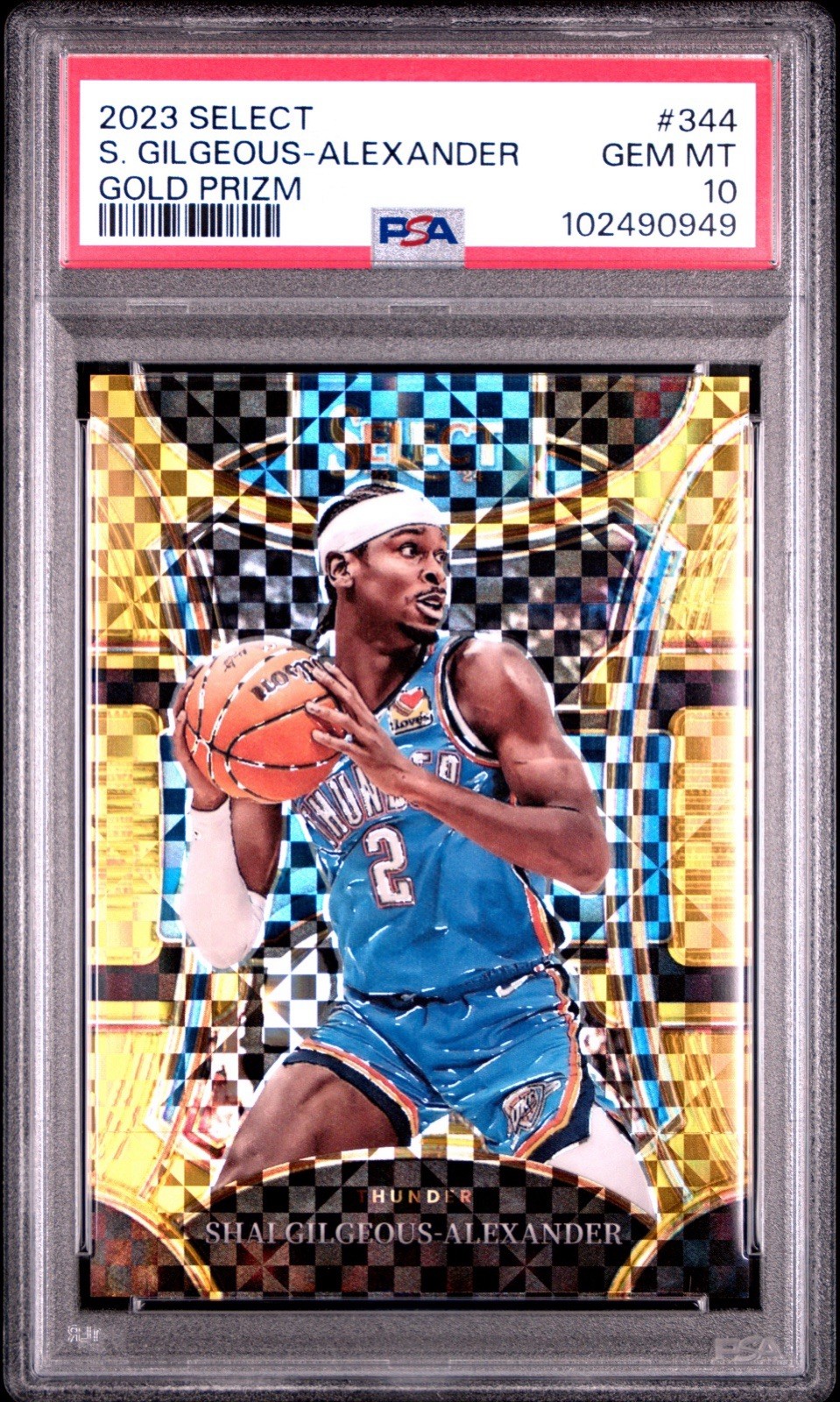 2023 PANINI SELECT GOLD PRIZM #344 SHAI GILGEOUS-ALEXANDER 8/10 PSA 10