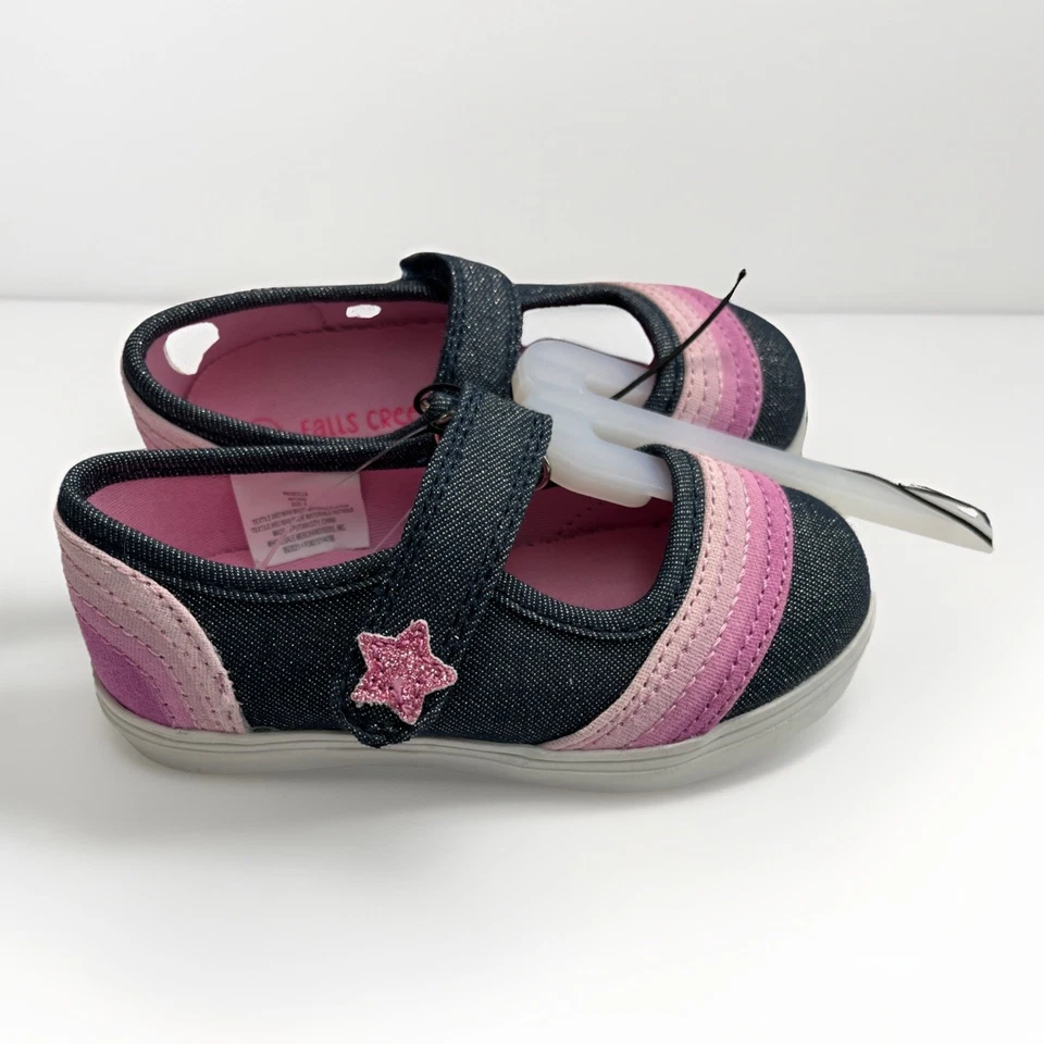 Falls Creek Kids Toddler Girl Size 6  Denim W/Pink Stripes Mary Jane Sneakers - Image 2 of 4