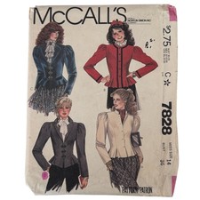McCalls Sewing Pattern 7828 Fitted Jacket Victorian Blouse Romantic 80s 14 Uncut