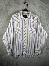 Vintage Wrangler Cowboy Cut Pearl Snap Western Shirt Men's XL White Purple