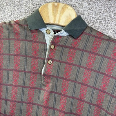 Vintage Gant Salty Dog Polo Shirt Mens Medium Brown Plaid Long Sleeve Knit