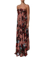 Dolce & Gabbana Dusty Pink Silk Floral Strapless Maxi Women's Dress