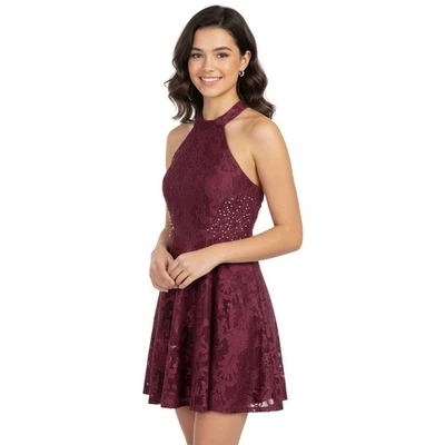 Homecoming Dress Lace Halter Mini dress Size 7 Burgundy Wine Formal Whimsigoth - Image 1 of 4