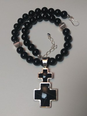 Jay King Mine Finds Cross &Black Silk Jasper Necklace w/ sterling silver accents