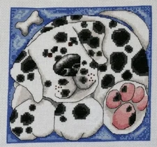 Adorable Dalmatian dog puppy completed finished cross stitch. Unframed