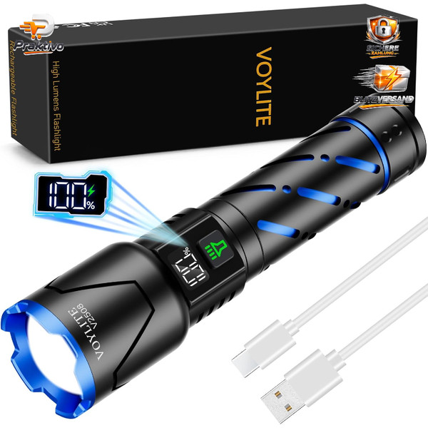 Taschenlampe 500000 Lumen 5000 Mah Akku 3 Leuchtmodi Zoombar Camping Notfall-image