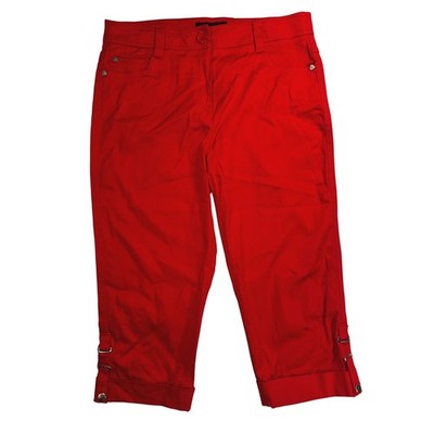 Larry Levine Womens Red Capri Pants Cropped Buckle Cuff Trousers Size 8