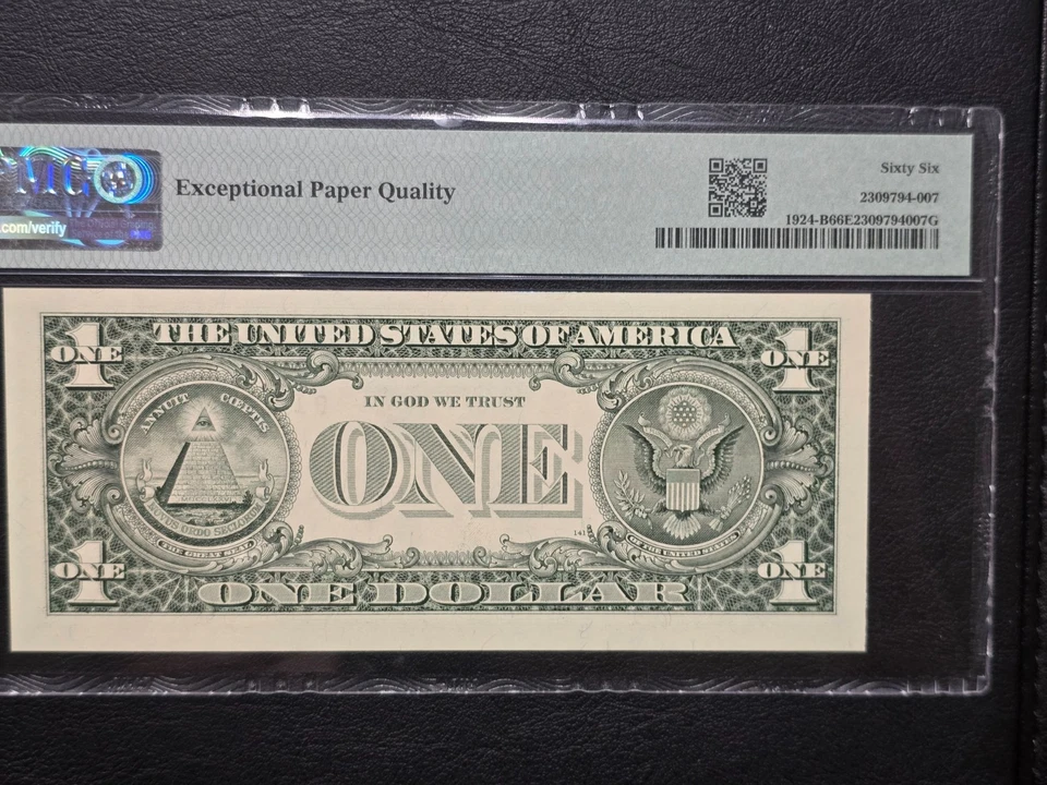 1999 $1 Crisp Federal Reserve Note Near Solid Serial Number (B 11111151 M) PMG66 - Image 2 of 4