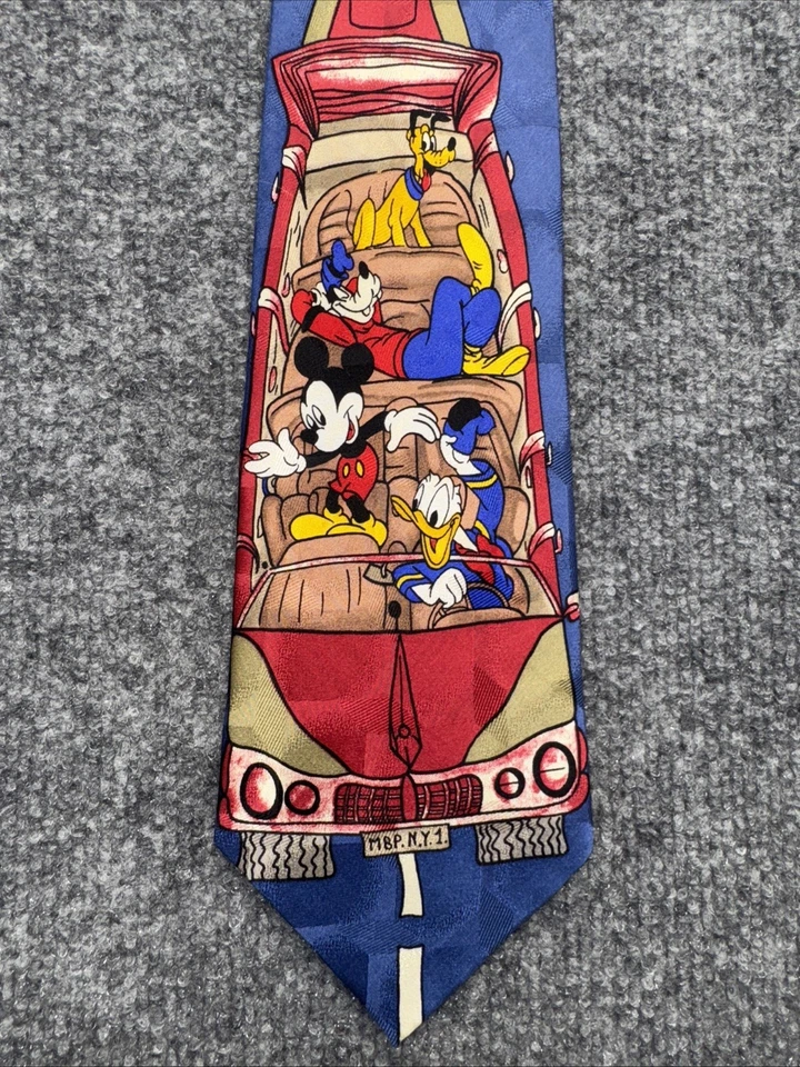 Vintage Disney Mickey Mouse Silk Tie Atlas Design Göteborg Sweden Blue Foto 2 de 4