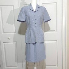 VTG Kasper ASL skirt suit, size 4. Beautiful pastel blue, tailored, embroidered