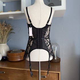 Agent Provocateur Alyss Corset Basque Black Leavers Lace & PVC Size 5 $795