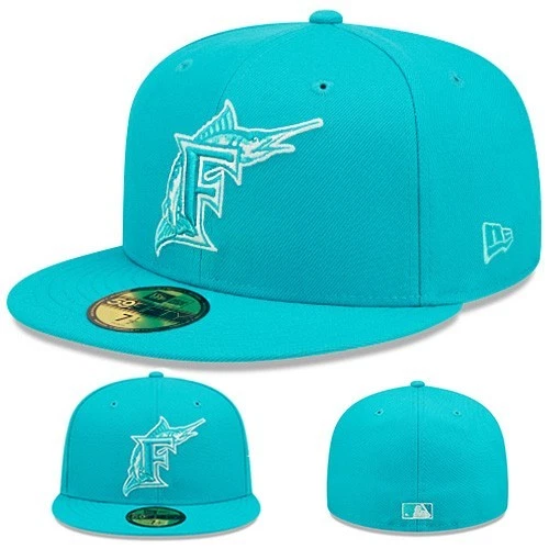 New Era Florida Marlins Fitted Hat MLB Classic Solid Mono Color series Teal Cap