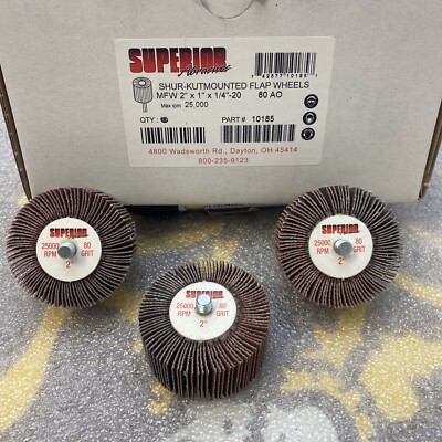 LOT OF 3 Superior 10185 Flap Wheel Mandrel 2'' x 1'' x 1/4''-20 P80 AO