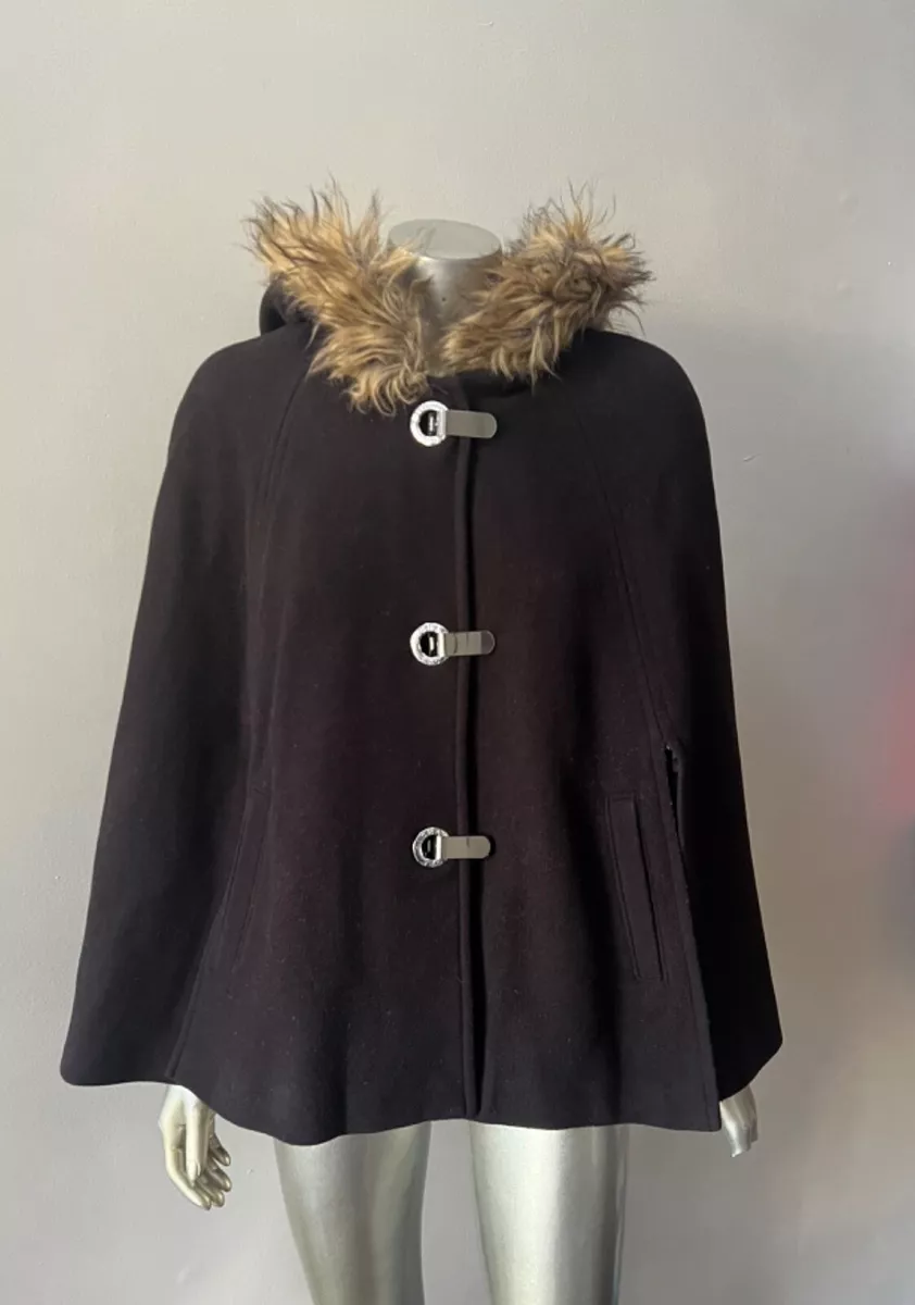 MK Michael Kors Wool cape Faux Fur Brown Jacket Coat S