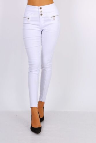 Damen High Waist Skinny Jeans mit Zipper Weiß #H2487 - Bild 1 von 24