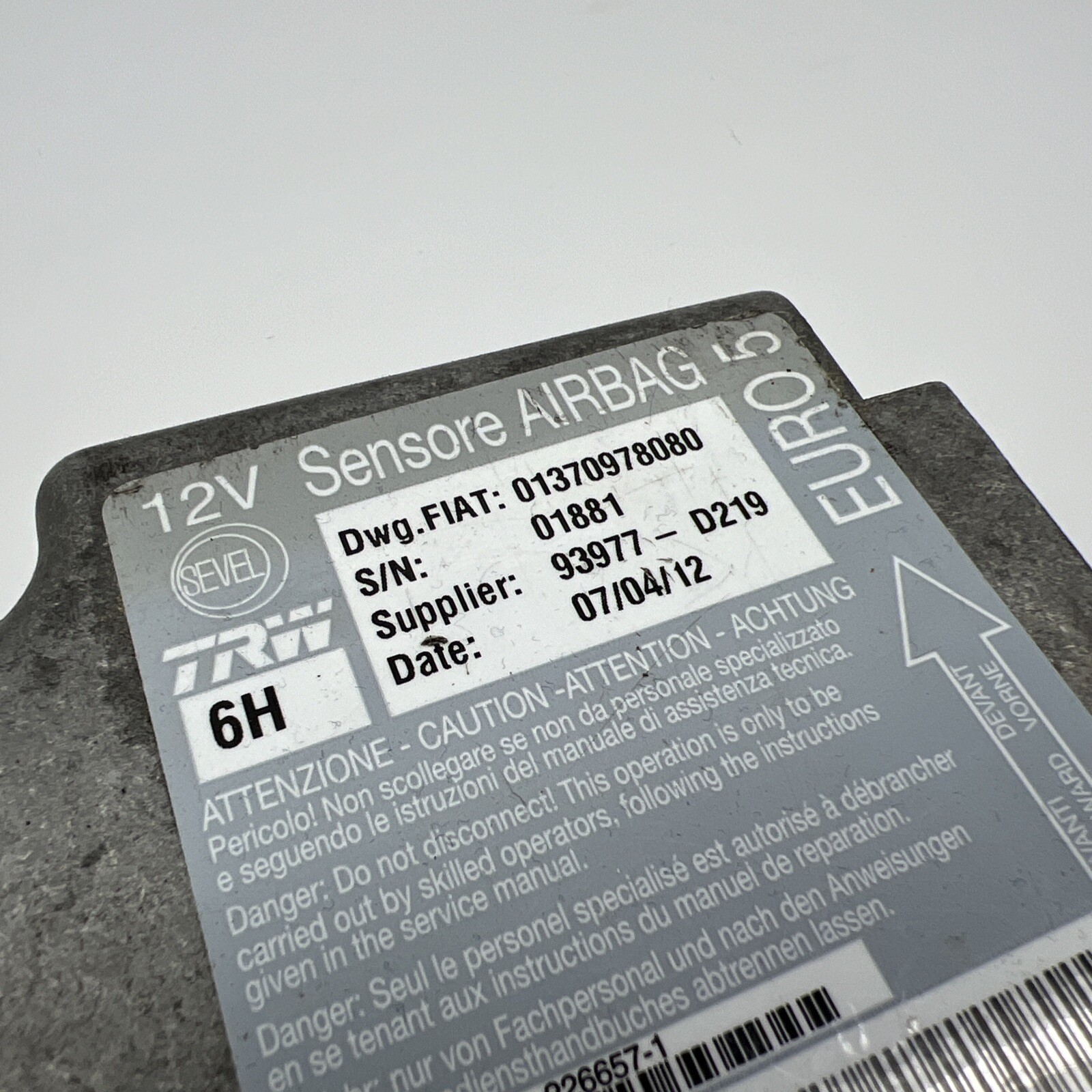 Fiat Ducato Peugeot Boxer Citroen Relay Airbag Module Ecu 01370978080 eBay