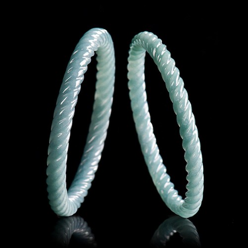 Hot Certified Natural A jadeite blue water bar Fried Dough Twists jade bracelet - Picture 3 of 11