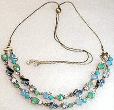 Colorful RHINESTONES Double Stranded Drawstring Clasp  Necklace * Pretty 