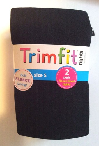 TrimFit Black Fleece Lined Tights 2 Pair Pack Girls Size S(4-6) Solid Soft NEW - Picture 3 of 15