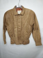 VTG TANNERY WEST SOLID BROWN LEATHER ELASTIC WAIST ZIP FRONT JACKET SZ S 118