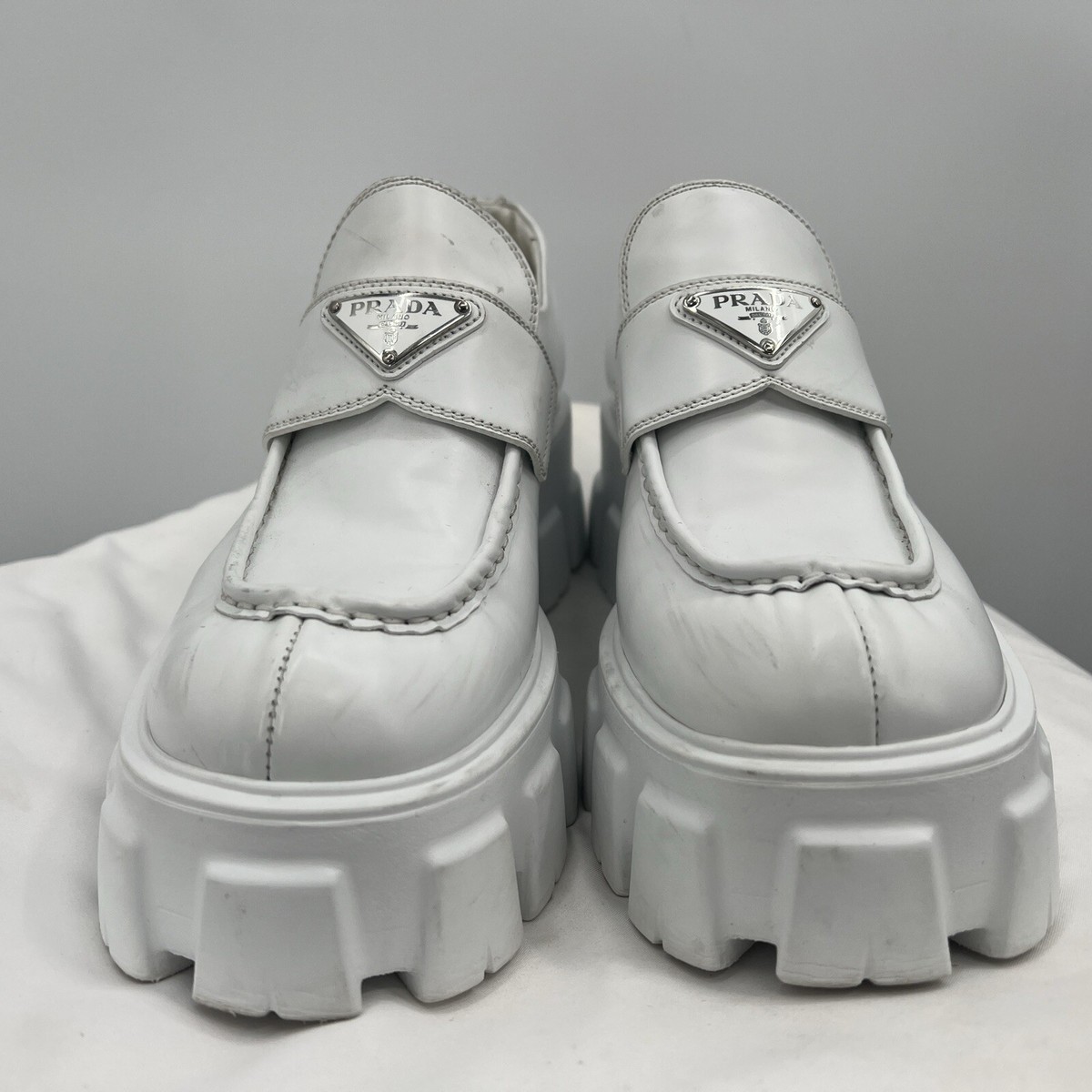 Prada Spazzolato Rois Metal Triangle Logo Monolith Platform