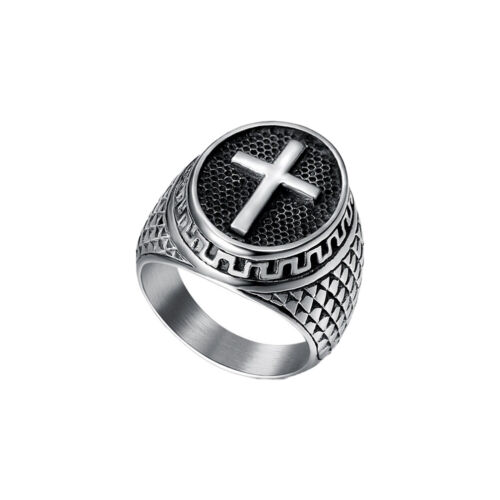Anillo cruzado cristiano de acero inoxidable de EE. UU. para hombre mujer plateado talla 7-11 - Imagen 25 de 28