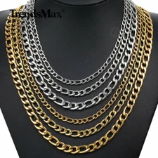 3/5/7/9mm 16-24" Gold Plated Stainless Steel Figaro Link Necklace Chain 2 Colors