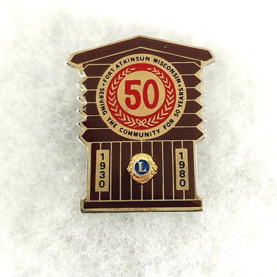 Vintage Fort Atkinson Wisconsin 1930-1980 Lions Club Metal Enamel Lapel Pin