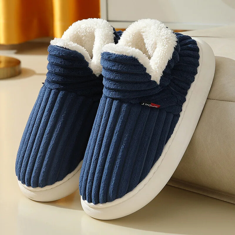 Winter Men Short Plush Cotton Boots Indoor Fluffy House Warm Slippers Home  Shoes - Main Image