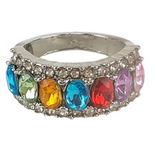 Ring Size 8 Multicolor Rainbow Stones Silver Plated