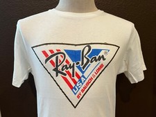 Vintage 80's Ray Ban Sunglasses Logo White T Shirt Size L