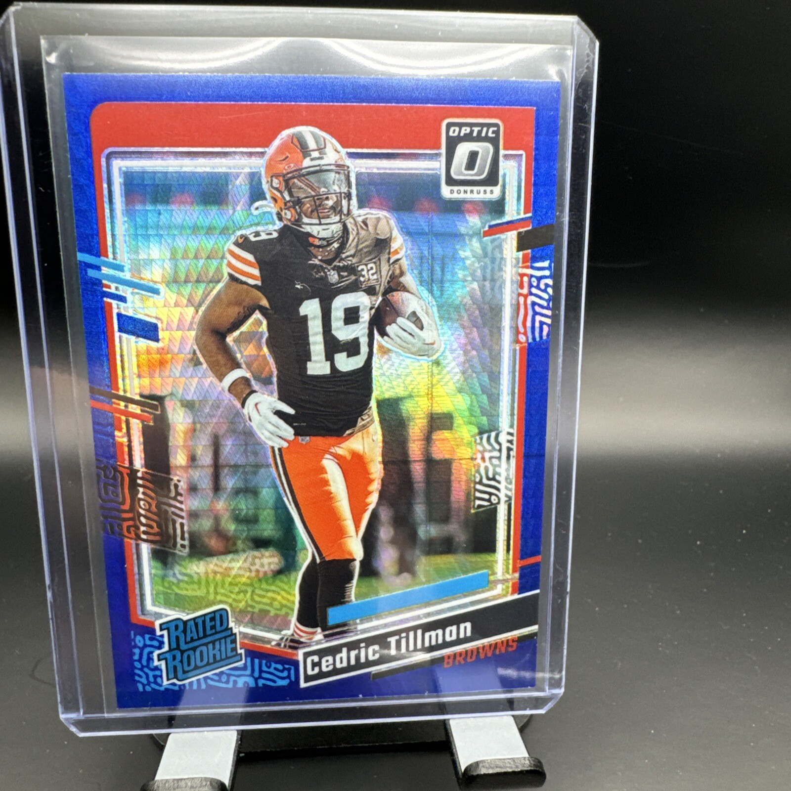 2023 Optic Football #224 Cedric Tillman Blue Hyper Rated Rookie