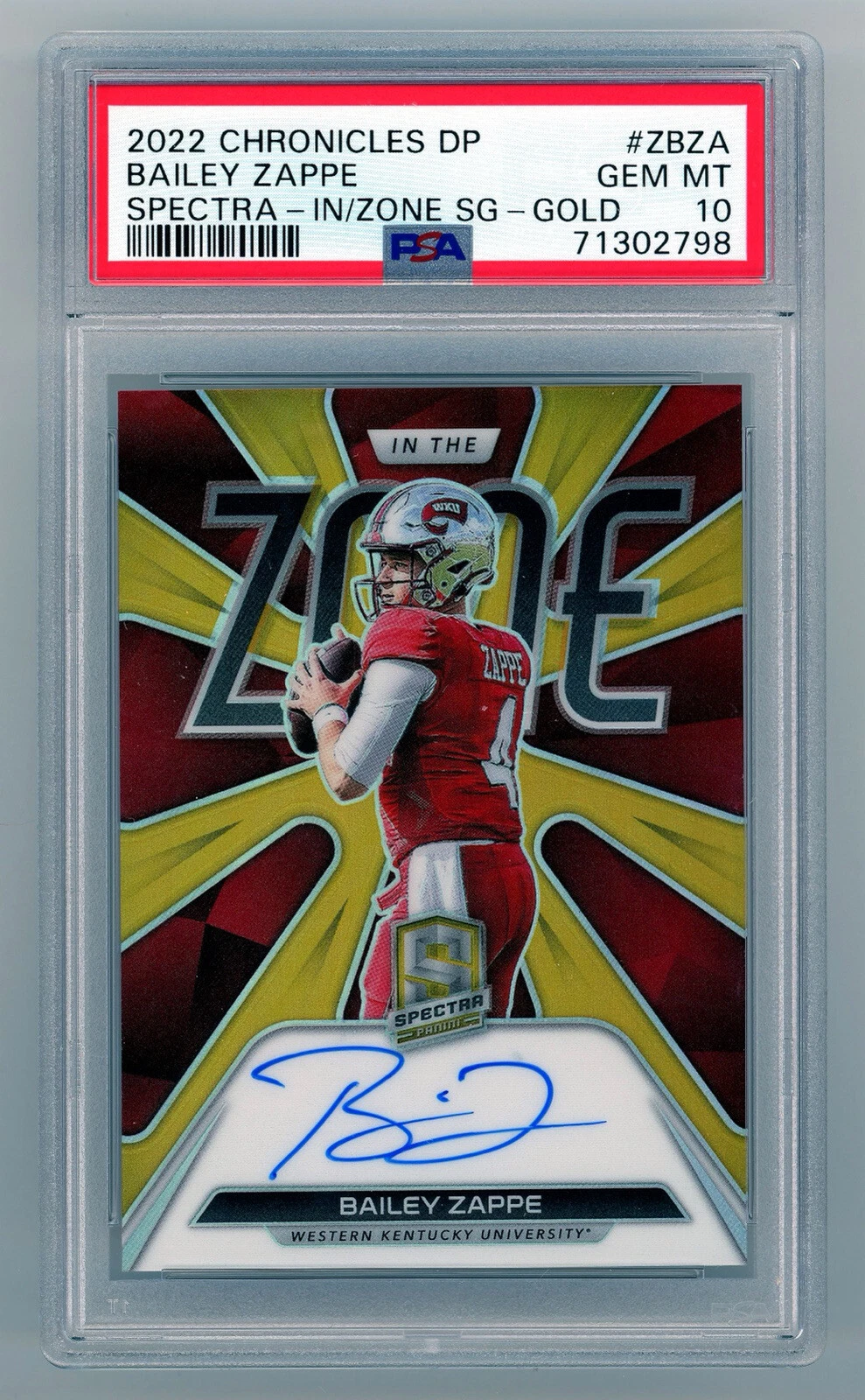 Bailey Zappe Panini Chronicles Draft Picks Spectra in the Zone Signatures #ZBZA Base