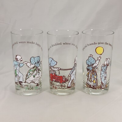 Set of 3 Vintage American Greetings Happy Talk Holly Hobby Glasses Tumblers 1978
