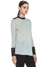 NWT 480 Helmut Lang Black "Angora Cozy" Sweater Mute Black Leather Trim sz P XS