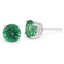 14K SOLID WHITE GOLD MAY GREEN EMERALD ROUND SHAPE STUD EARRINGS PUSH BACK