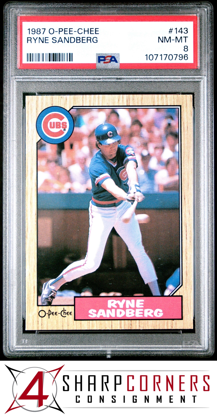1987 O-PEE-CHEE #143 RYNE SANDBERG CUBS HOF PSA 8