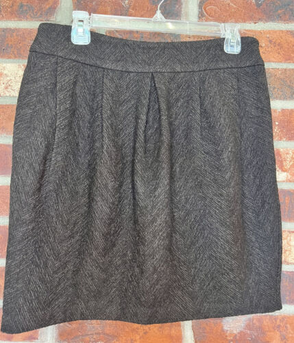 Eileen Fisher Sz S Herringbone Wool/Cotton Short Skirt Pockets Lined Brown - Picture 1 of 8