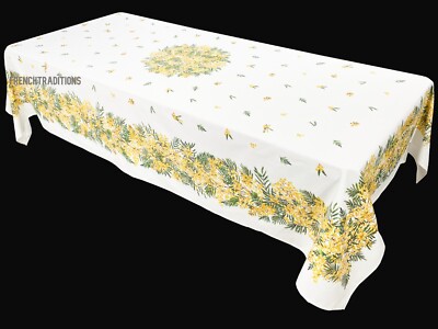 French Provencal Tablecloth Mimosa White/Yellow 59X79 - Made in France