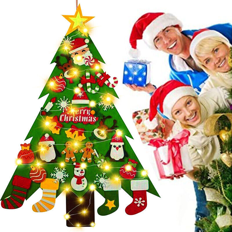 Felt Christmas Tree Kits Wall Hanging Kids Gifts Home with Lights Xmas
