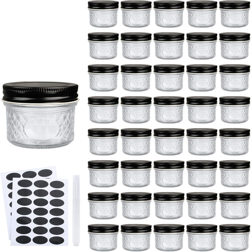 4 Oz Glass Jars with Lids(Black),Small Clear Canning Jars for Caviar,Herb,Jelly, - Picture 11 of 12