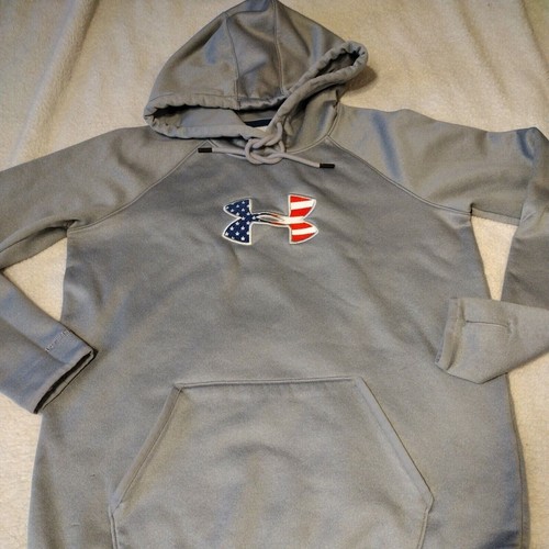 Under Amour Sweater Womans Medium Gray Pullover Hoodie With Flag Color Logo - Picture 10 of 12