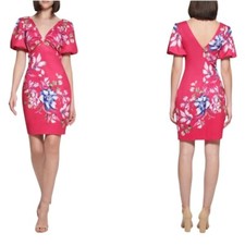 Guess NWT Floral Puff Sleeve Sheath Dress Fuchsia Pink Size 14