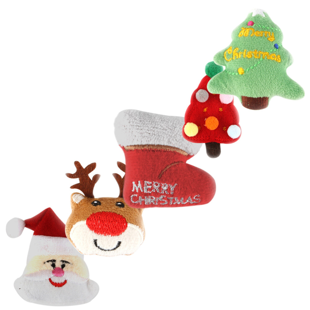 5pcs Cat Plush Playthings Christmas Themed Cat Biting Toys Interactive