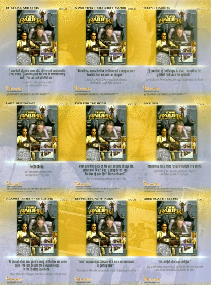 Tomb Raider Inkworks trading cards chase puzzle Uncut Sheet Angelina Jolie M/NM - Image 2 of 2