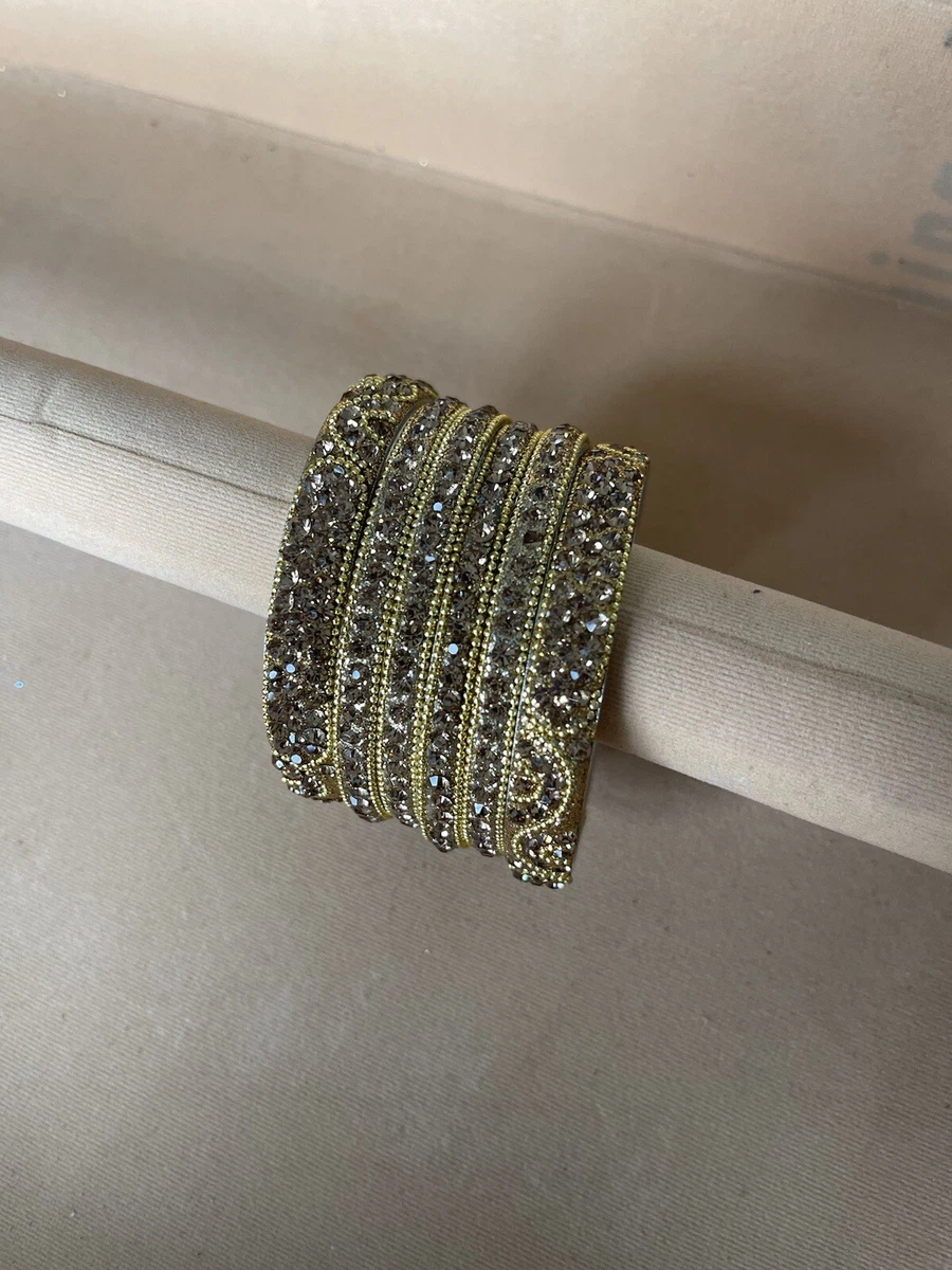 Set of gold sparkly bangles with gold stones size 2.6 Indian Bollywood bridal
