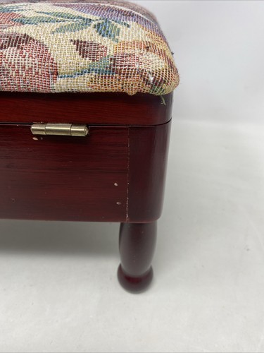 Floral Mahagoni Gobelin Holz kleiner Fuß Stall mit Aufbewahrung Handarbeit Box - Bild 15 von 24