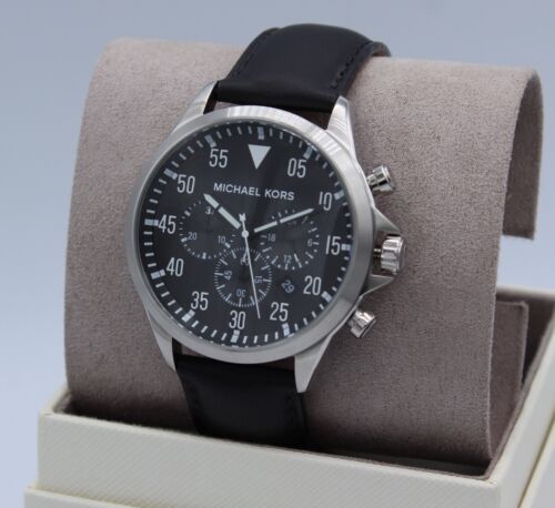 NEW AUTHENTIC MICHAEL KORS GAGE SILVER BLACK CHRONOGRAPH MEN'S MK8442 WATCH - Picture 12 of 20
